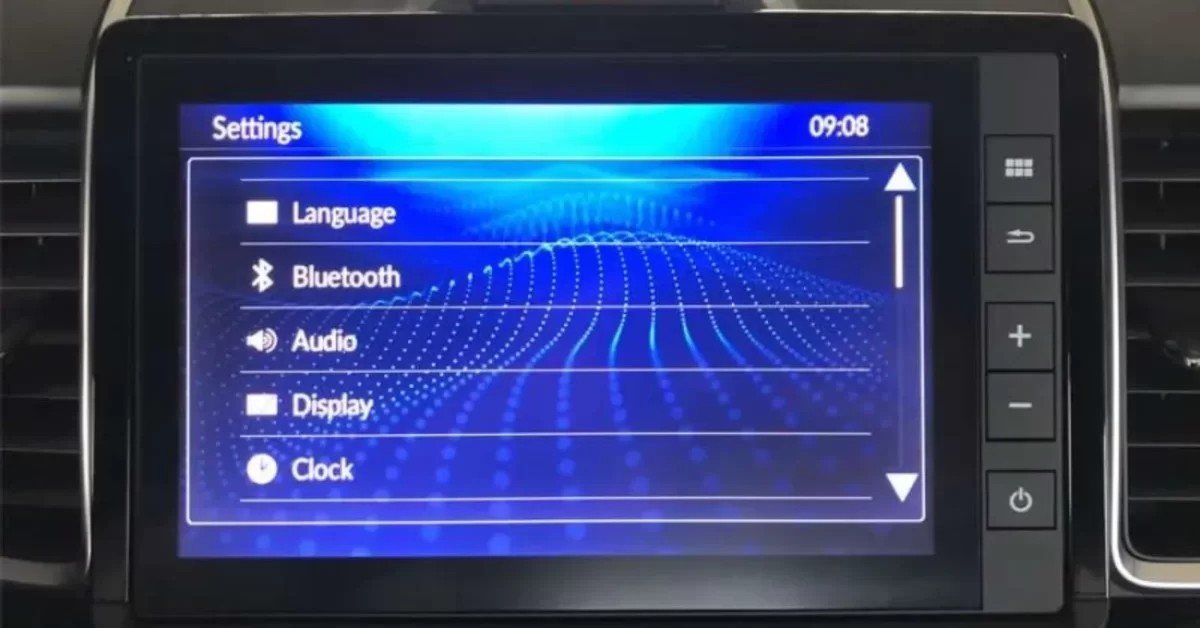 Màn hình giải trí trung tâm của xe ô tô Honda City hiển thị các tùy chọn cài đặt chính