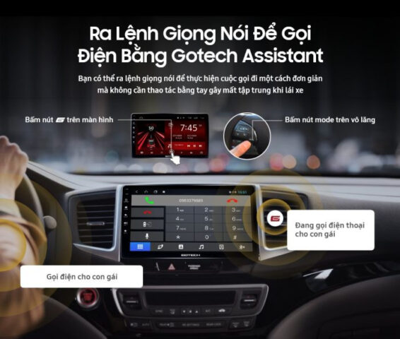 Thực hiện cuộc gọi rảnh tay với tính năng ra lệnh giọng nói trên màn hình lắp trên xe ô tô
