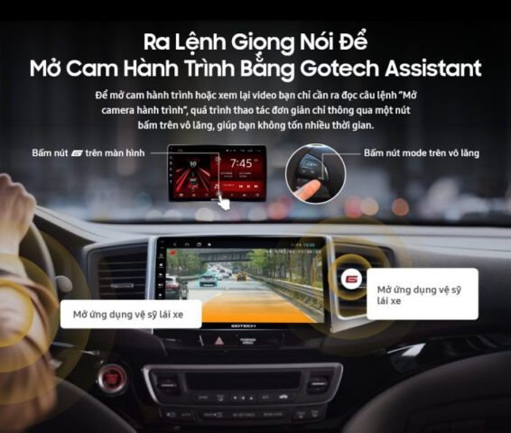 Kích hoạt camera hành trình bằng giọng nói qua màn hình lắp trên xe ô tô