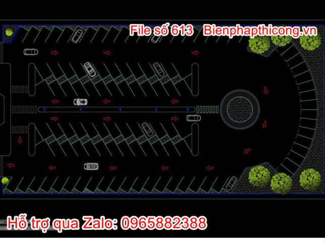 Bản vẽ CAD chi tiết bố cục bãi gửi xe ô tô hiện đại