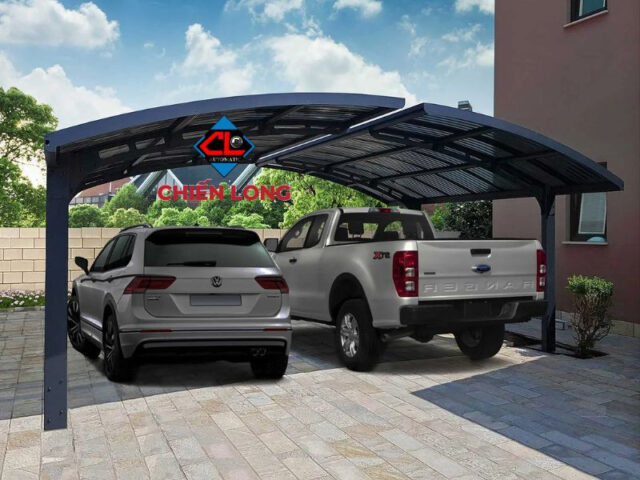Mái che nhà xe ô tô vòm hiện đại, mang lại không gian đậu xe thoáng đãng, mát mẻ và tiện nghi.