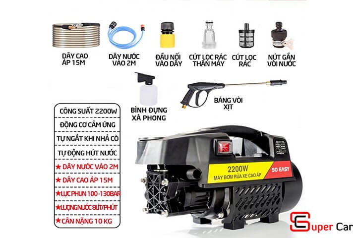 Bộ phụ kiện rửa xe ô tô đi kèm máy rửa xe mini công suất lớn