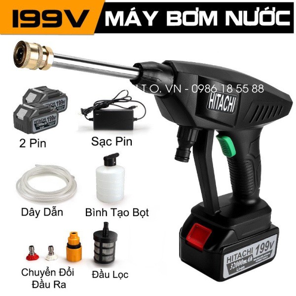 Các phụ kiện đi kèm máy rửa xe ô tô Hitachi 199V được đóng gói gọn gàng