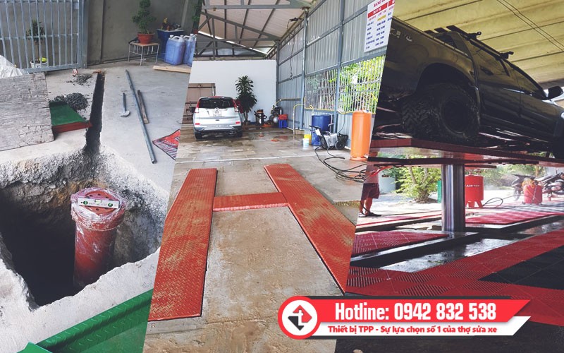 Kỹ thuật viên đang thực hiện lắp đặt cầu nâng 1 trụ rửa xe, nhấn mạnh tầm quan trọng của dịch vụ chuyên nghiệp khi mua cầu nâng ô tô cũ