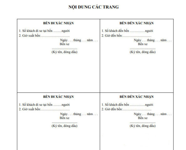 Bố cục và nội dung chi tiết bên trong các trang của sổ nhật trình xe ô tô