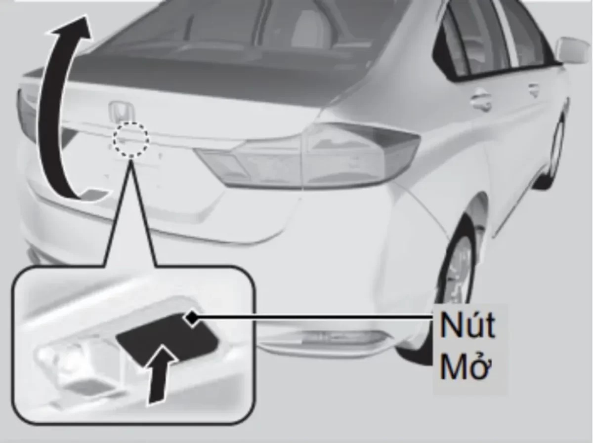 Nút bấm tiện lợi để mở cốp sau xe ô tô Honda City khi đã mở khóa cửa