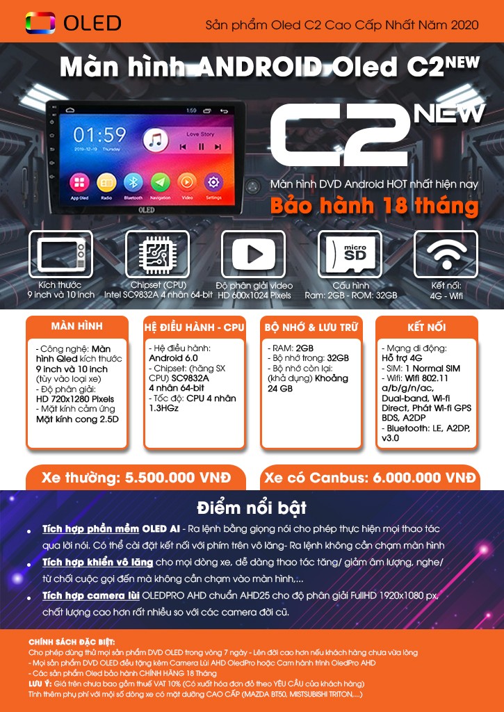 Màn hình DVD Android Oled C2 New