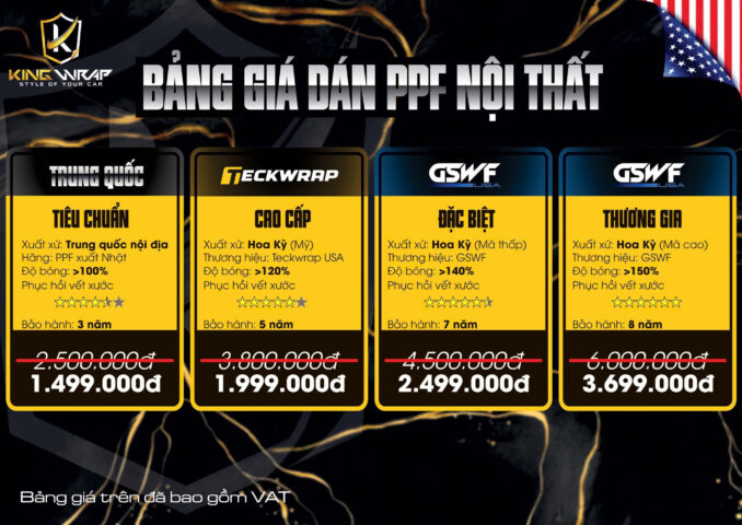 Bảng giá dán PPF nội thất ô tô giúp bảo vệ các chi tiết bên trong xe