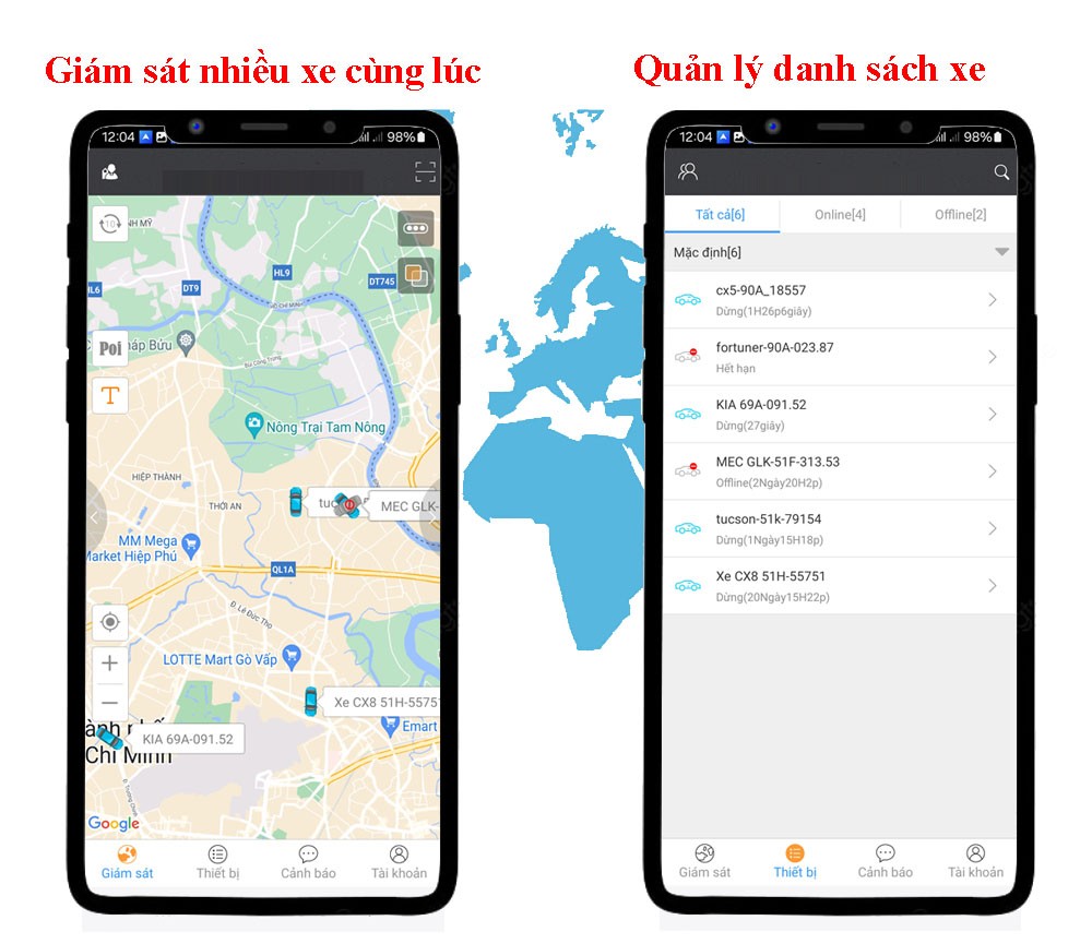 Quản lý cùng lúc nhiều xe và thiết bị định vị trên phần mềm