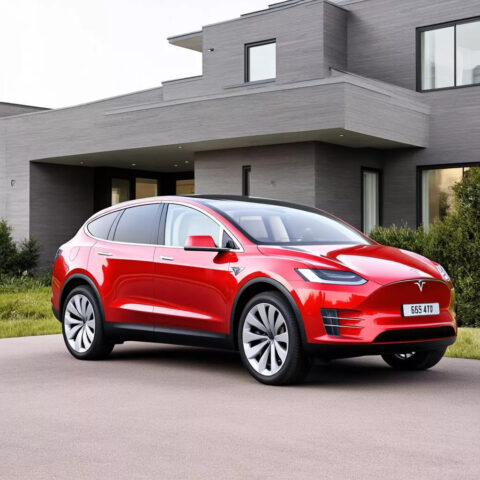 Góc nhìn tổng thể ngoại thất xe ô tô điện Tesla Model X với cửa Falcon Wing độc đáo
