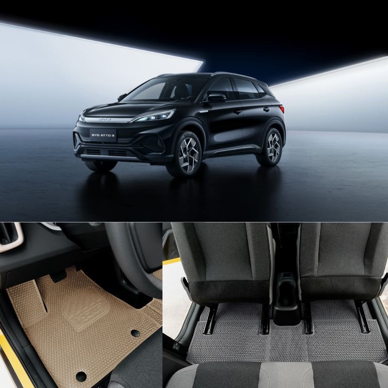 Thảm lót sàn dành cho xe BYD Atto 3, thể hiện sự tỉ mỉ trong từng phụ kiện của một chiếc xe ô tô cao cấp.