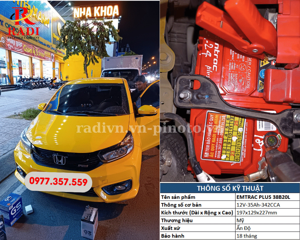 Thay bình ắc quy xe Honda Brio