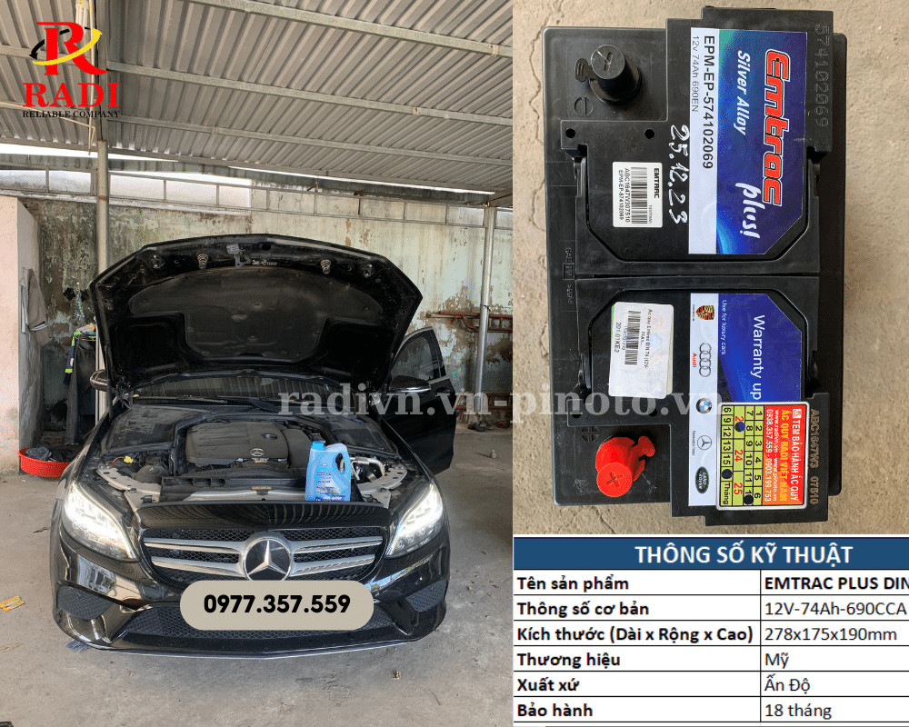 Thay bình ắc quy xe Mercedes C180