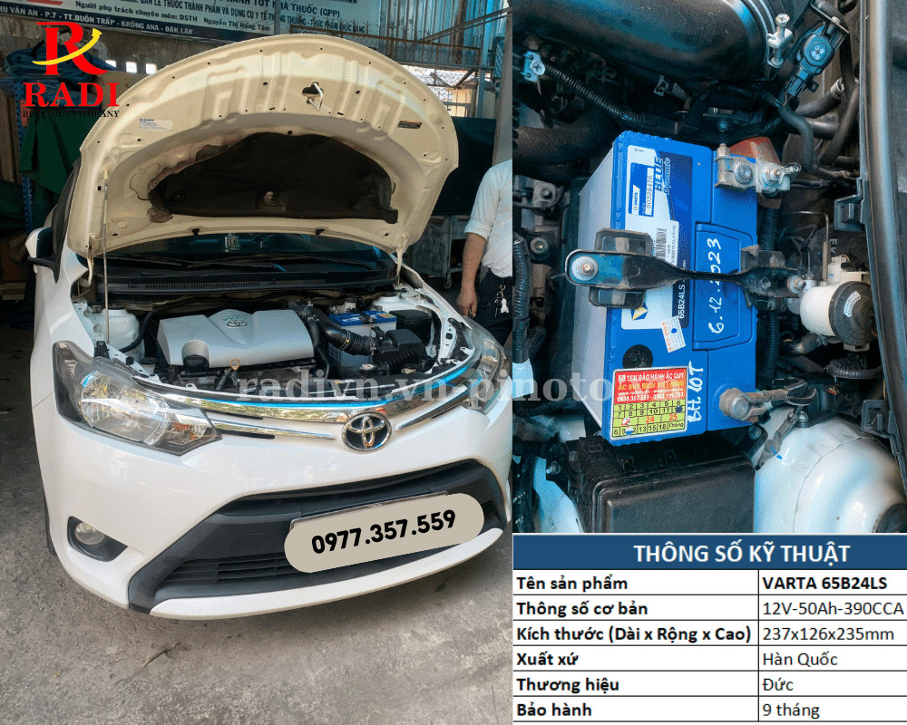 Thay bình ắc quy xe Toyota Vios chính hãng