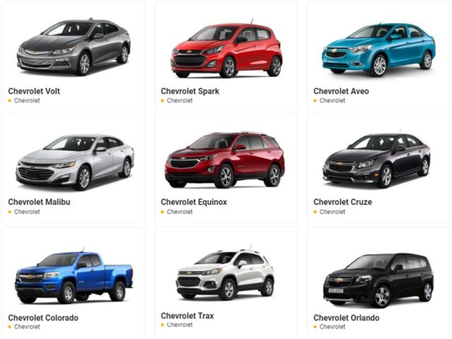 Tổng hợp các mẫu xe ô tô Chevrolet cũ phổ biến như Spark, Aveo, Cruze, và Orlando được ưa chuộng tại thị trường Việt Nam.
