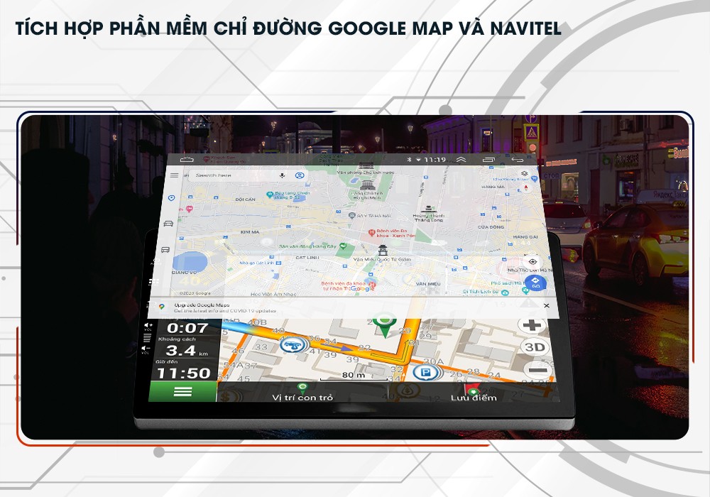 Màn hình OLED xe ô tô tích hợp phần mềm chỉ đường Google Maps và Navitel