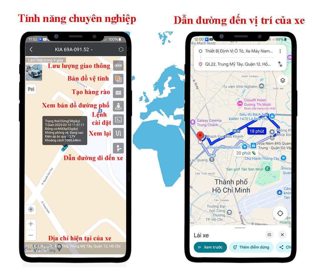 Giao diện tính năng định vị chuyên nghiệp và dẫn đường đến xe