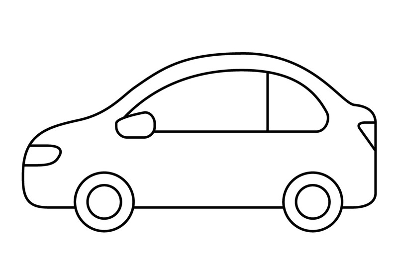 Bé tập tô màu một chiếc xe ô tô du lịch với hình dáng cơ bản, quen thuộc