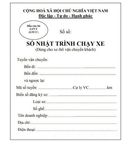 Trang bìa sổ nhật trình xe ô tô với các thông tin cơ bản của doanh nghiệp vận tải