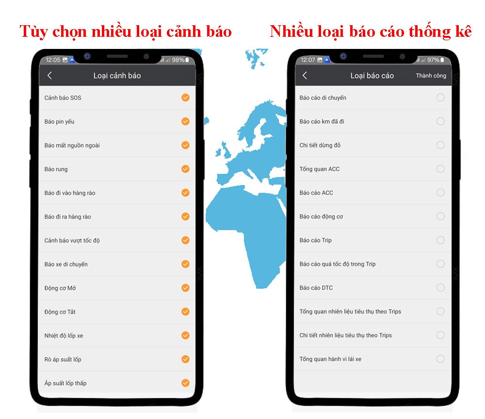 Tùy chọn cài đặt cảnh báo và báo cáo thống kê trên phần mềm định vị