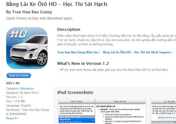 Màn hình ứng dụng Học Thi Sát Hạch Bằng Lái Xe Ô Tô HD trên iPhone với các bài học chuyên sâu