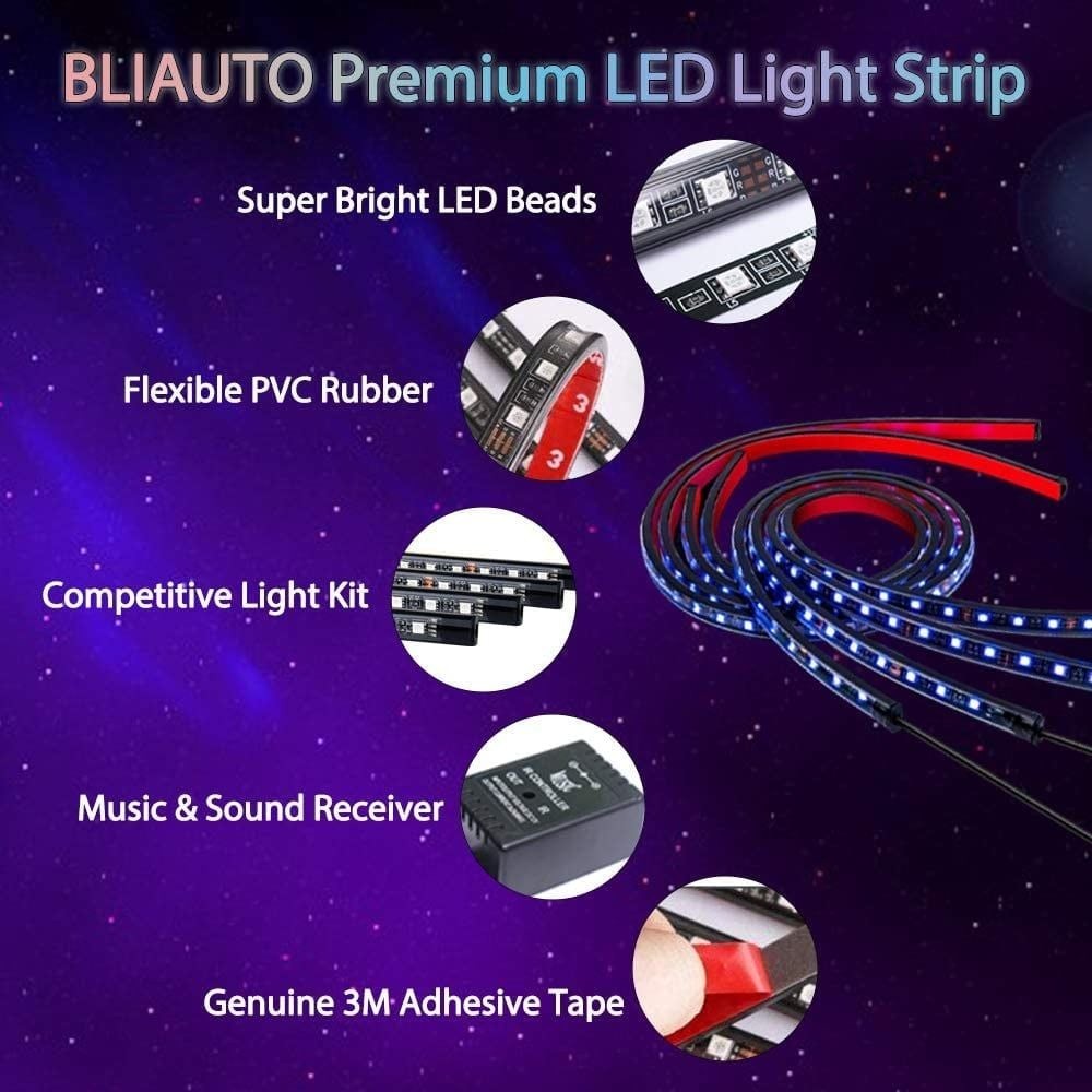 Bộ phụ kiện đèn LED gầm xe trang trí với các dải đèn, bộ điều khiển và dây điện