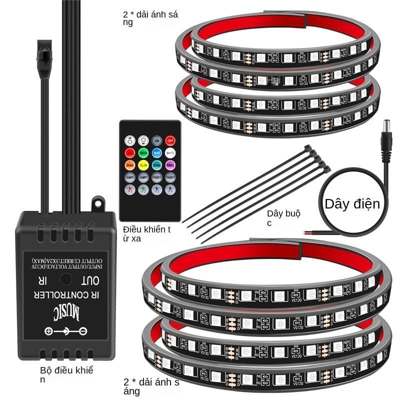 Giao diện ứng dụng điều khiển đèn LED trang trí xe ô tô qua Bluetooth, hiển thị các tùy chọn màu sắc và chế độ