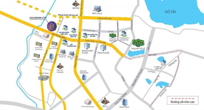 Bản đồ vị trí chung cư Goldmark City, nơi áp dụng phí gửi xe ô tô mới