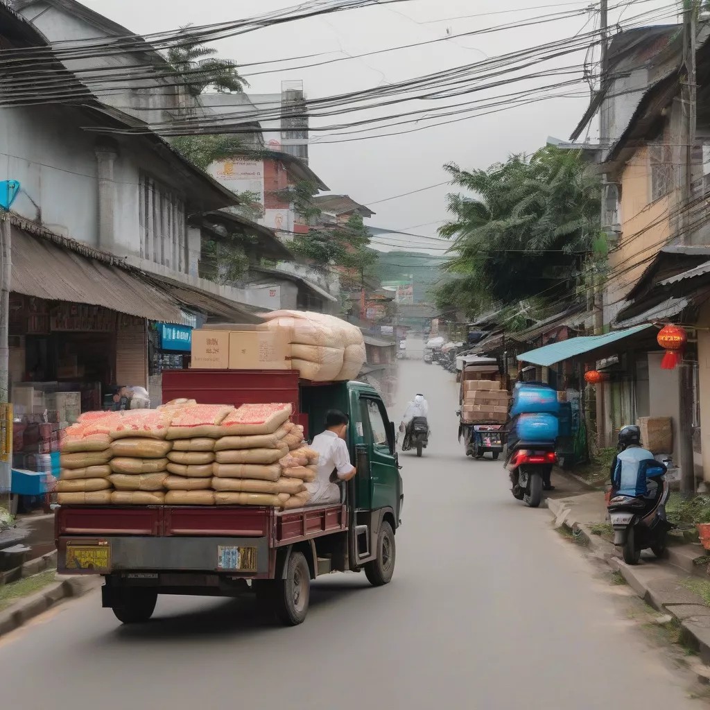 Hình ảnh xe tải di chuyển trên đường phố Nghệ An, minh họa cho việc vận chuyển hàng hóa