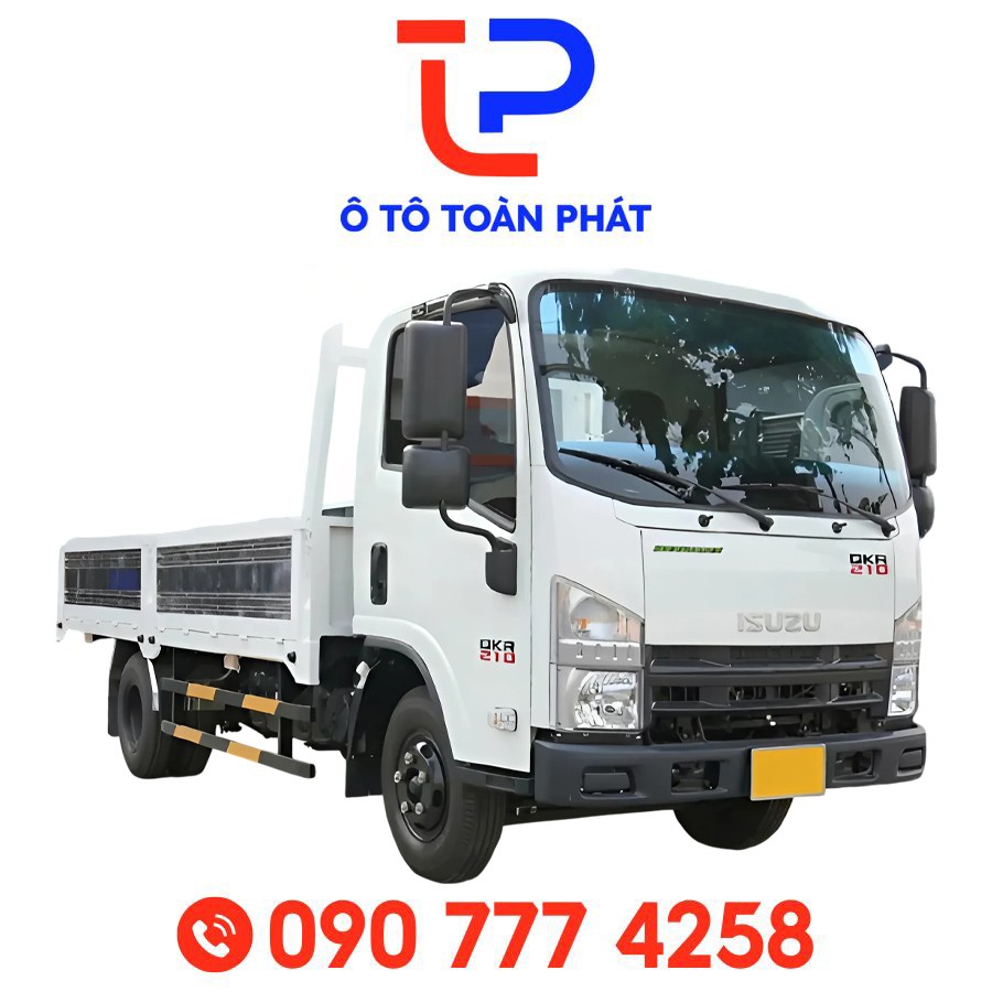 Thiết kế tổng thể ngoại thất hiện đại của xe ô tô tải Isuzu 2 tấn QKR 210 thùng lửng.