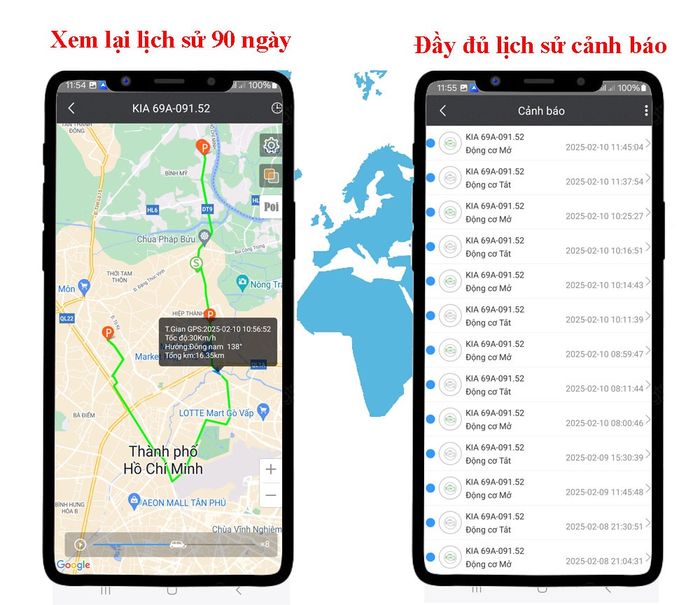 Lịch sử di chuyển và cảnh báo của thiết bị định vị R12E 4G