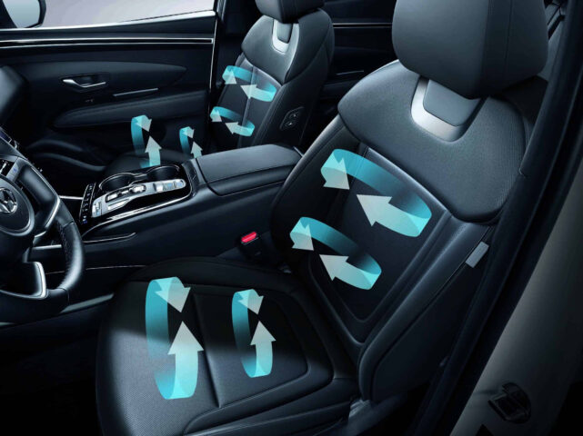 Hệ thống sưởi và làm mát hàng ghế trước tiện nghi trên Hyundai Tucson.