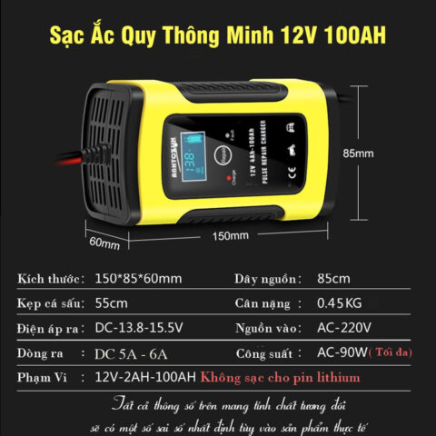 Sạc ắc quy Foxsur với cáp kẹp và thân máy chắc chắn