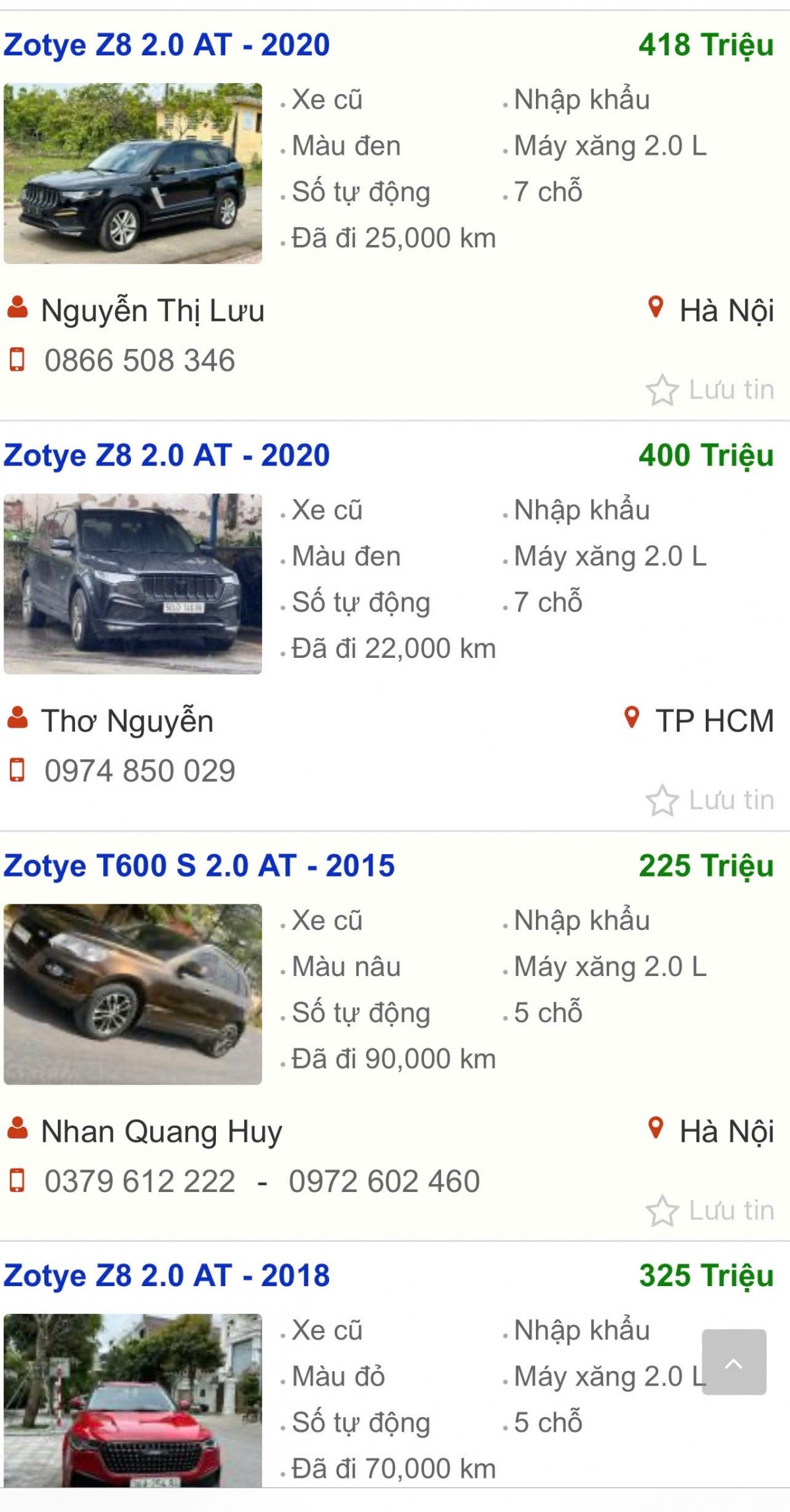 Giá trị khấu hao của xe ô tô Trung Quốc, ví dụ Zotye Z8L