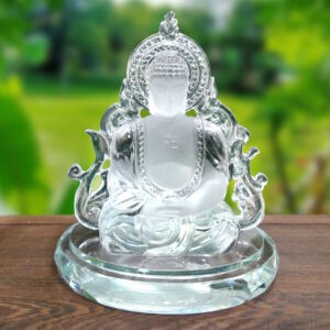 Tượng Để Xe Hình Phật Bổn Sư Thích Ca 2 Mặt, Bằng Lưu Ly Mầu Trắng, Cao 12.4cm