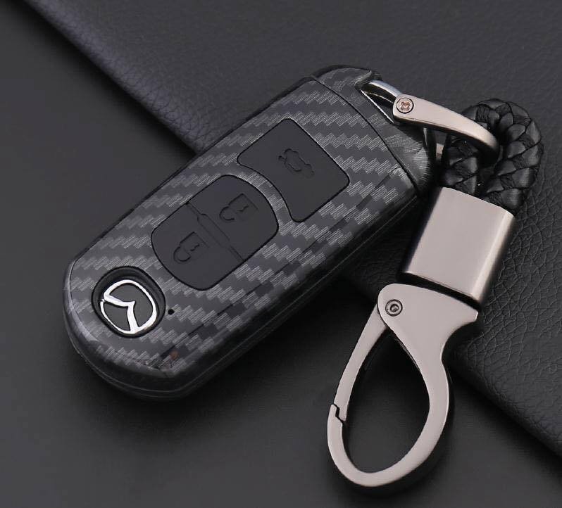 Bọc chìa khoá xe ô tô Mazda carbon 3 nút, màu đen