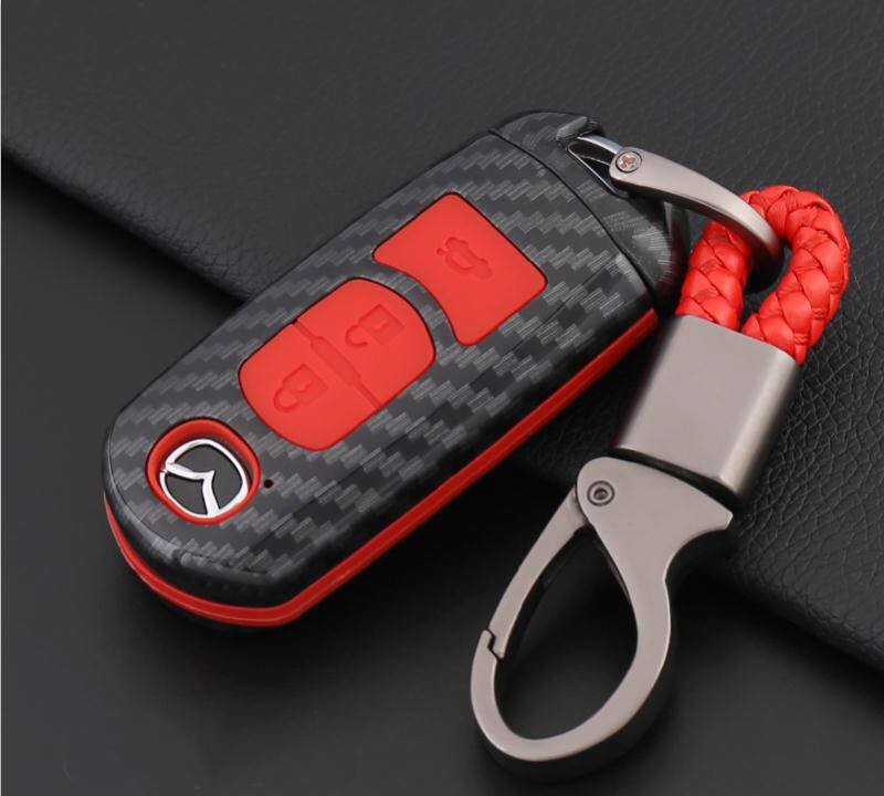 Bọc chìa khoá xe ô tô Mazda carbon 3 nút, màu đỏ