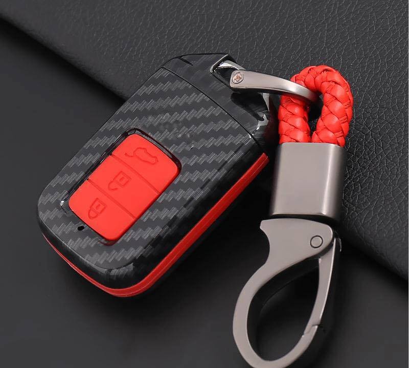 Bọc chìa khoá xe ô tô carbon 3 nút hình vuông, màu đỏ