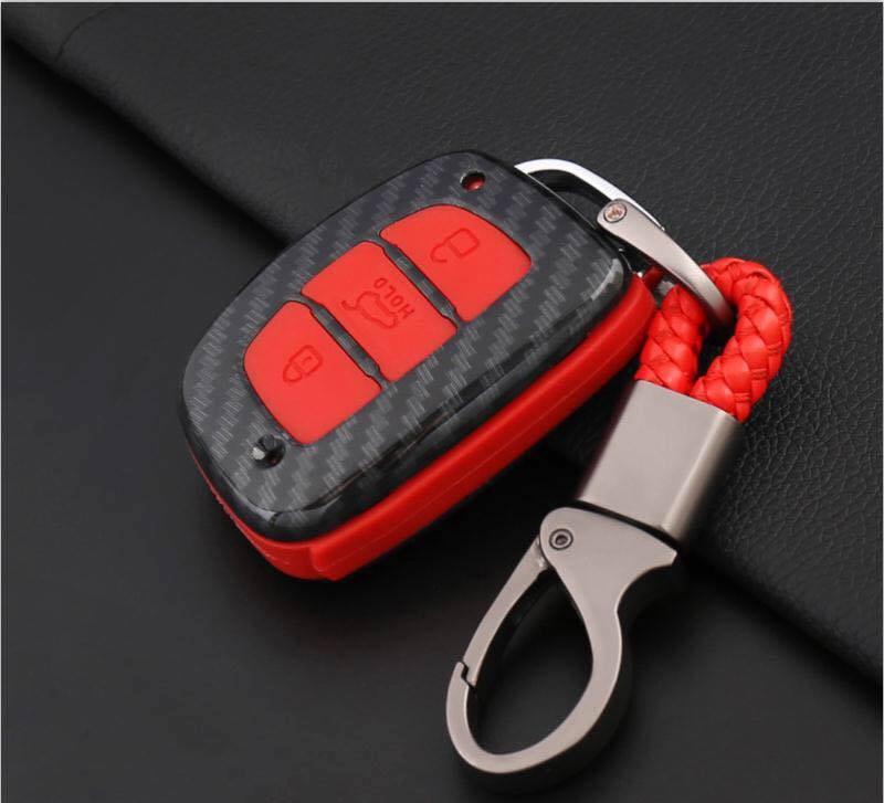 Bọc chìa khoá xe ô tô carbon 3 nút sang trọng, màu đỏ