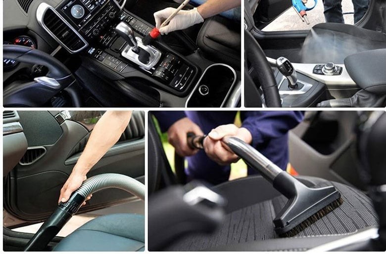 Người đàn ông đang rửa xe ô tô, một yếu tố quan trọng khi xem phong thủy xe ô tô