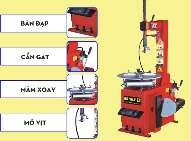 Cấu tạo chi tiết các bộ phận của máy làm lốp xe ô tô