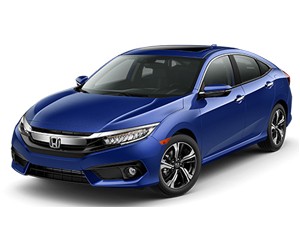 Mẫu xe Honda Civic màu đỏ nổi bật, đại diện cho sự phổ biến và thiết kế hiện đại của hãng