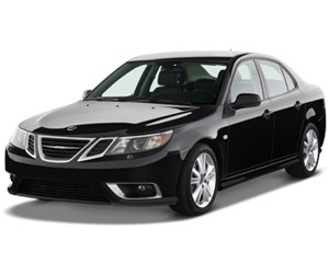 Mẫu xe Saab 9-3 màu xanh, đại diện cho thiết kế độc đáo và công nghệ an toàn
