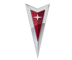 Logo xe Pontiac với mũi tên bạc và viền đỏ, biểu tượng cho tốc độ và hiệu suất