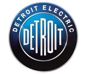 Logo xe Detroit Electric với chữ DE cách điệu màu xanh, biểu tượng của xe điện tiên phong