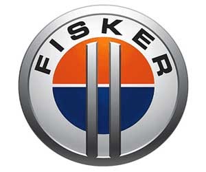 Logo xe Fisker với chữ F cách điệu và hai đường cong, biểu tượng của xe điện hybrid sang trọng