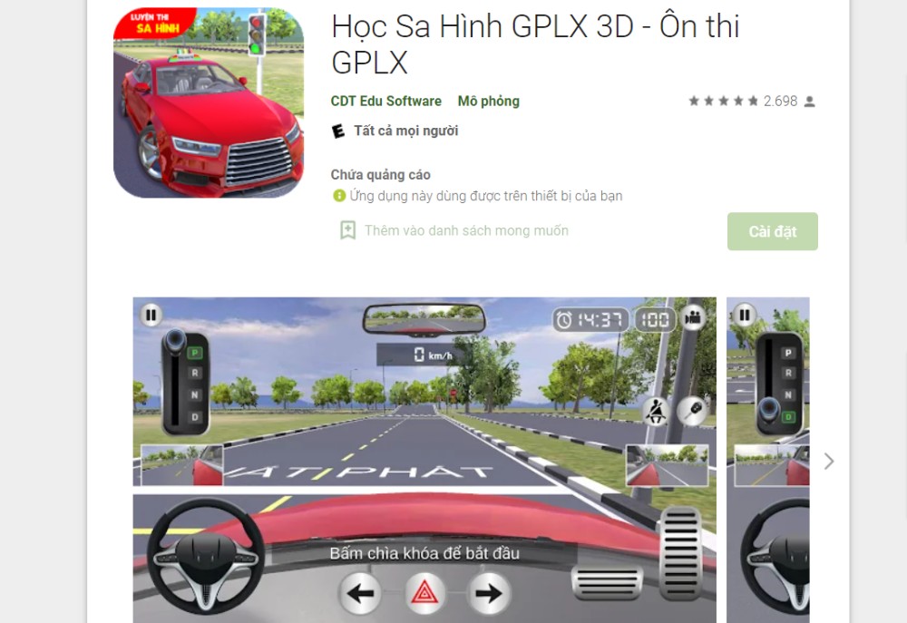 Giao diện ứng dụng học lái xe ô tô - App học sa hình GPLX 3D