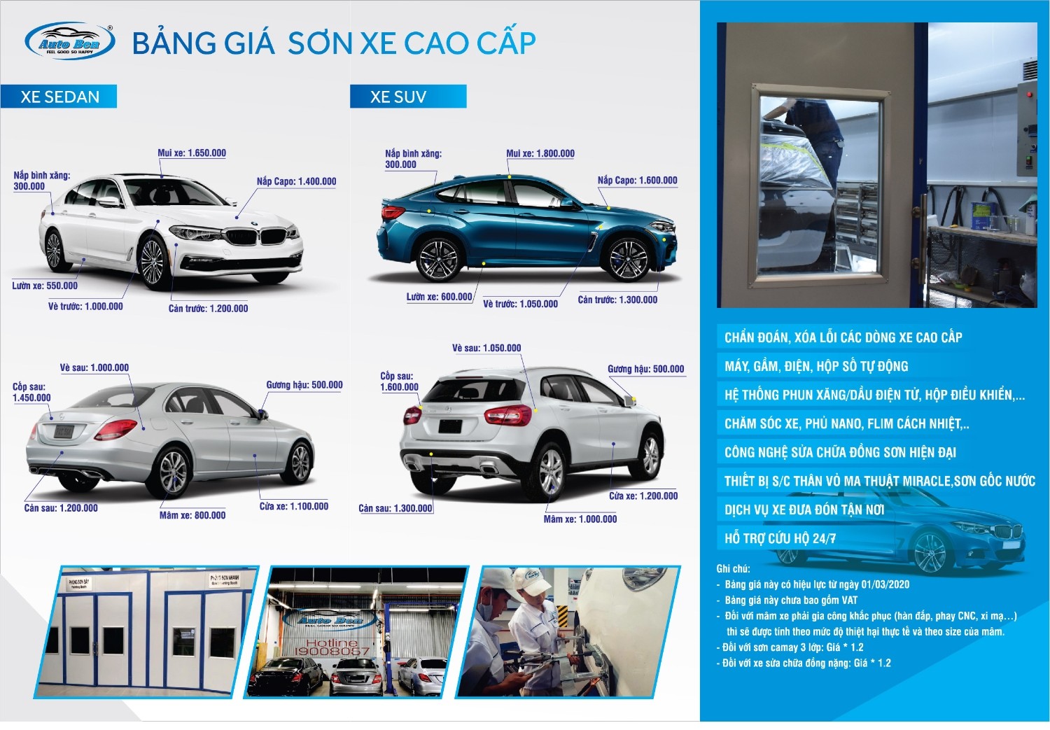 Bảng giá tham khảo dịch vụ sơn xe ô tô Biên Hòa dòng xe cao cấp