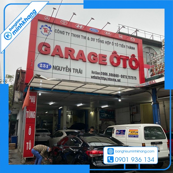 Mẫu biển quảng cáo gara xe ô tô đẹp với thiết kế hiện đại, thu hút sự chú ý của người đi đường