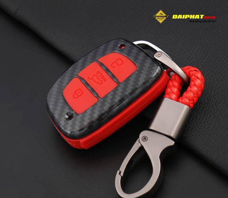 Bao da bọc chìa khoá xe ô tô Hyundai vân carbon, bền bỉ
